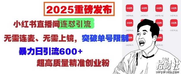 2025重磅发布:小红书直播间连怼引流,无需连麦、无需上镜,突破单号限制,暴力日引流600+