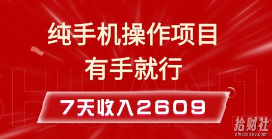 纯手机操作的小项目,有手就能做,7天收入2609+实操教程【揭秘】