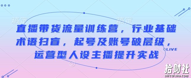 直播带货流量训练营，行业基础术语扫盲，起号及账号破层级，运营型人设主播提升实战