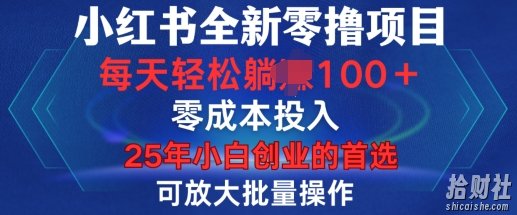 小红书全新纯零撸项目，只要有号就能玩，可放大批量操作，轻松日入100+【揭秘】