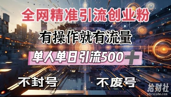 全网独家引流创业粉,有操作就有流量,单人单日引流500+,不封号、不费号