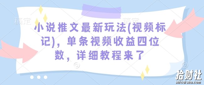 小说推文最新玩法(视频标记)，单条视频收益四位数，详细教程来了