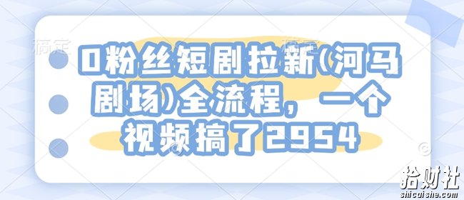 0粉丝短剧拉新(河马剧场)全流程，一个视频搞了2954
