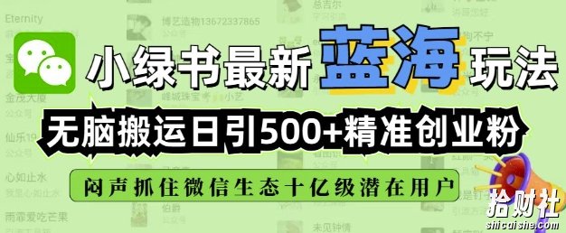 小绿书无脑搬运引流，全自动日引500精准创业粉，微信生态内又一个闷声发财的机会