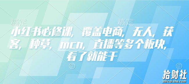 小红书必修课，覆盖电商，无人，获客，种草，mcn，直播等多个板块，看了就能干