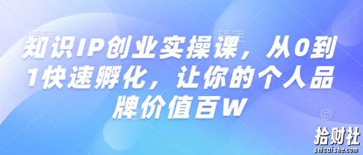 知识IP创业实操课,从0到1快速孵化,让你的个人品牌价值百W