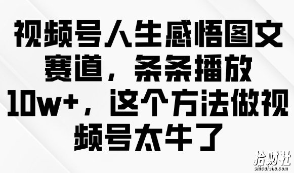 视频号人生感悟图文赛道,条条播放10w+,这个方法做视频号太牛了