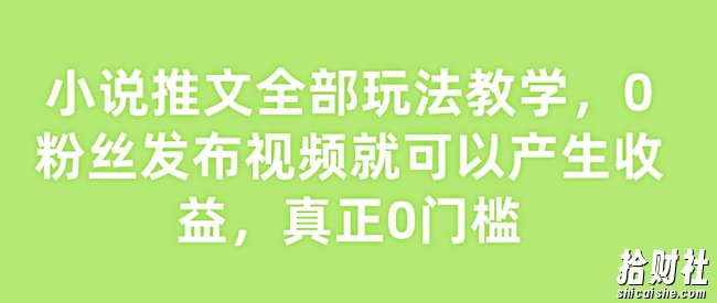 小说推文全部玩法教学，0粉丝发布视频就可以产生收益，真正0门槛