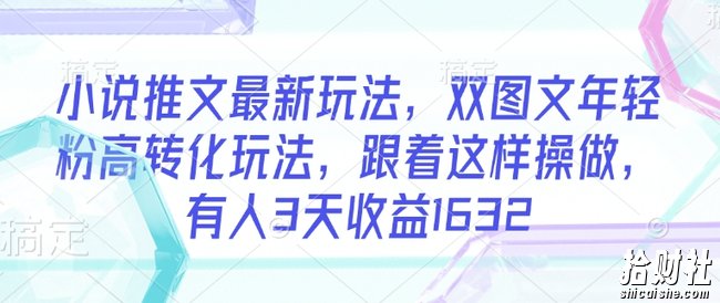 小说推文最新玩法，双图文年轻粉高转化玩法，跟着这样操做，有人3天收益1632