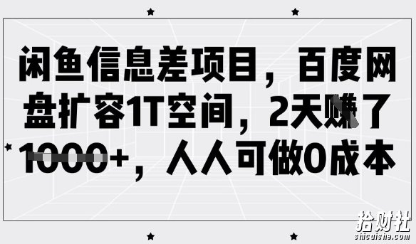 闲鱼信息差项目,百度网盘扩容1T空间,2天收益1k+,人人可做0成本