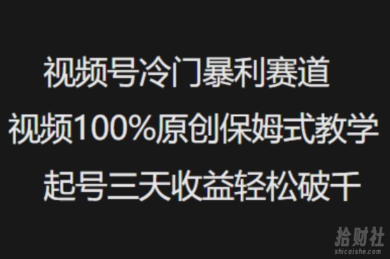视频号冷门暴利赛道视频100%原创保姆式教学起号三天收益轻松破千
