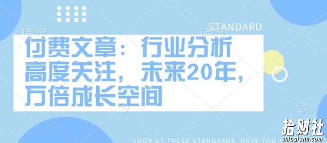 付费文章：行业分析 高度关注，未来20年，万倍成长空间