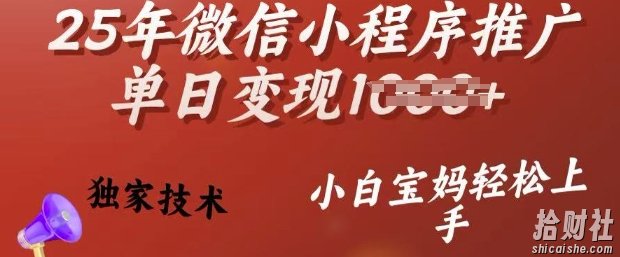 25年微信小程序推广单日变现多张,独家技术,小白宝妈轻松上手【揭秘】