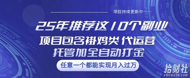 25年推荐这10个副业项目包含褂鸡类、代运营托管类、全自动打金类【揭秘】