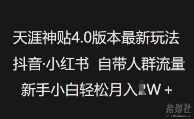 天涯神贴4.0版本最新玩法,抖音·小红书自带人群流量,新手小白轻松月入过W