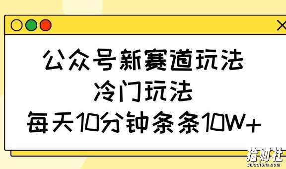 公众号新赛道玩法，冷门玩法，每天10分钟条条10W+