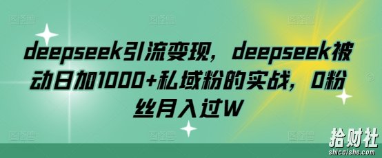 deepseek引流变现，deepseek被动日加1000+私域粉的实战，0粉丝月入过W