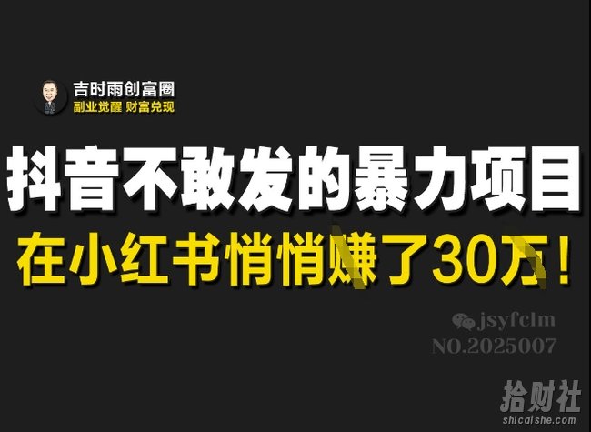 抖音不敢发的暴利项目，在小红书悄悄挣了30W