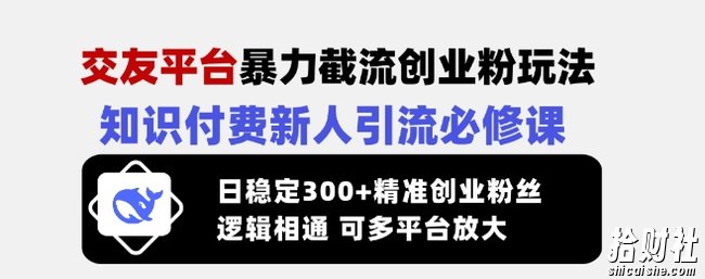 交友平台暴力截流创业粉玩法,知识付费新人引流必修课,日稳定300+精准创业粉丝,逻辑相通可多平台放大