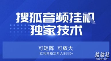【搜狐音频挂G】独家技术,可矩阵可放大,红利期稳定月入8k【揭秘】