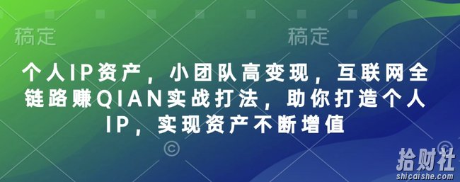 个人IP资产,小团队高变现,互联网全链路赚QIAN实战打法,助你打造个人IP,实现资产不断增值