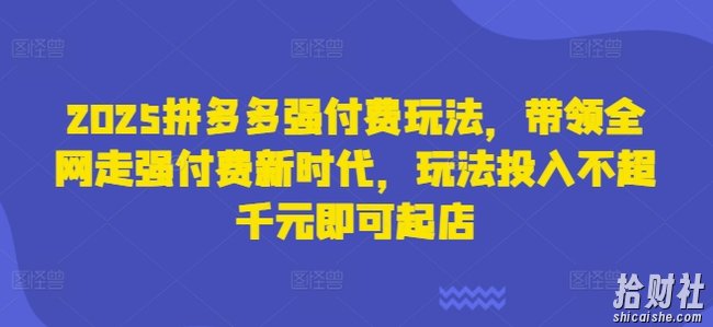 2025拼多多强付费玩法，带领全网走强付费新时代，玩法投入不超千元即可起店