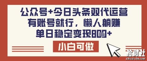 公众号+今日头条双代运营，有账号就行，单日稳定变现8张【揭秘】