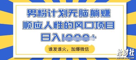 男粉计划无脑躺Z，顺应人性的风口项目，谁发谁火，加爆微信，日入多张【揭秘】