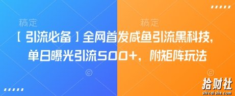 【引流必备】全网首发咸鱼引流黑科技，单日曝光引流500+，附矩阵玩法【揭秘】