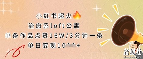 小红书超火的治愈系loft公寓，单条作品点赞16W，3分钟一条，单日变现数张