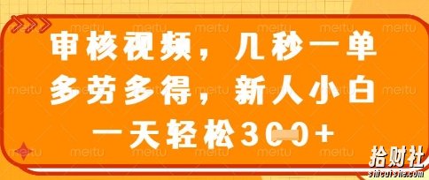 最新审核视频，几秒一单，多劳多得，新人小白一天轻松3张【揭秘】