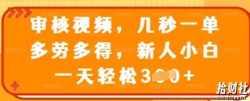 审核视频，几秒一单，多劳多得，新人小白一天轻松3张【揭秘】