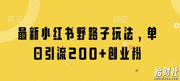 最新小红书野路子玩法，单日引流200+创业粉