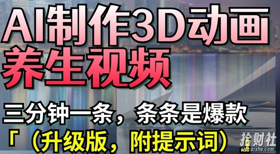 AI制作3D动画养生视频，三分钟一条，条条是爆款(升级版，附提示词)