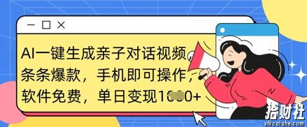AI一键生成亲子对话视频，条条爆款，一部手机即可操作，单日变现数张