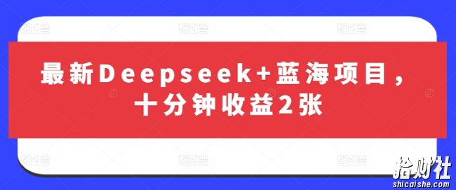 最新Deepseek+蓝海项目，十分钟收益2张