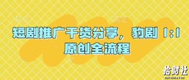 短剧推广干货分享，豹剧 1:1原创全流程