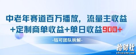中老年赛道百万播放+流量主收益+定制收益,单日收益9张