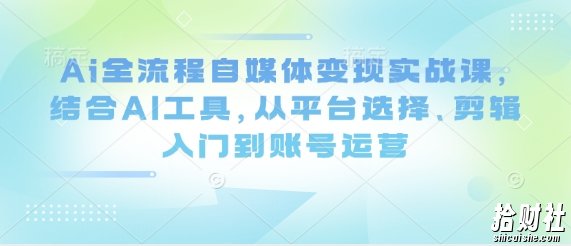 Ai全流程自媒体变现实战课，结合AI工具，从平台选择、剪辑入门到账号运营