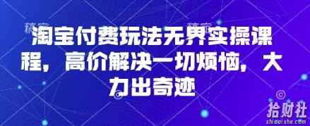 淘宝付费玩法无界实操课程，高价解决一切烦恼，大力出奇迹