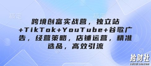 跨境创富实战营,独立站+TikTok+YouTube+谷歌广告,经营策略,店铺运营,精准选品,高效引流
