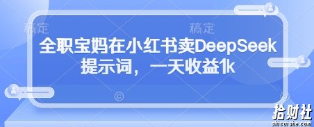 全职宝妈在小红书卖DeepSeek提示词,一天收益1k