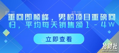 重回即颠峰,男粉项目重磅回归,平均每天销售额1-4W