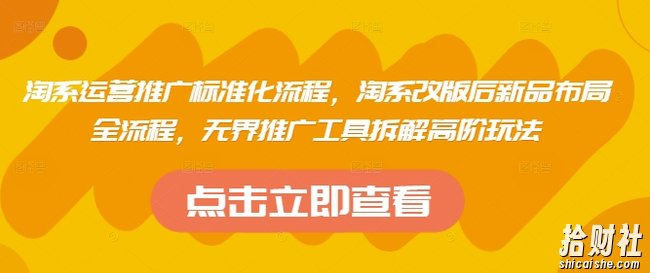 淘系运营推广标准化流程，淘系改版后新品布局全流程，无界推广工具拆解高阶玩法