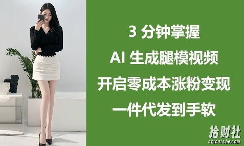 3分钟掌握AI生成腿模视频，开启零成本涨粉变现，一件代发到手软
