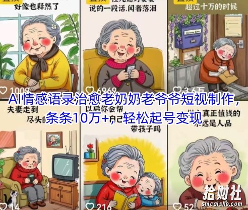 AI情感语录治愈老奶奶老爷爷短视制作,条条10万+,轻松起号变现