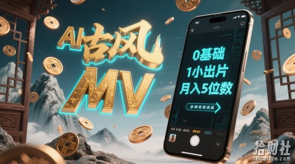 AI一键生成古风音乐MV,0剪辑基础1小时出片,多种变现渠道,一部手机月入5位数