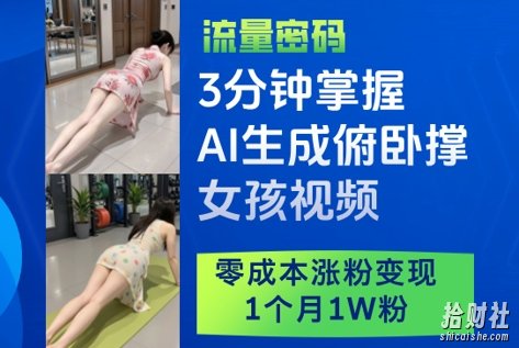 3分钟掌握AI生成俯卧撑女孩视频,零成本涨粉变现,1个月1W粉