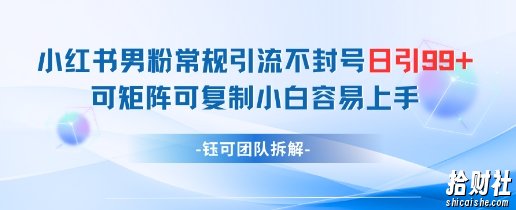 小红书男粉常规引流不封号日引99+变现简单 可矩阵可复制小白容易上手