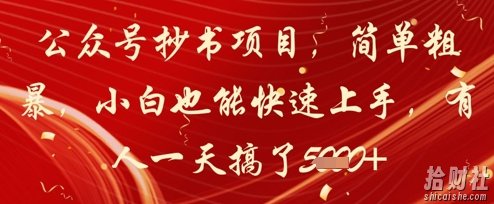 公众号抄书项目,简单粗暴,小白也能快速上手,有人一天搞了1k+